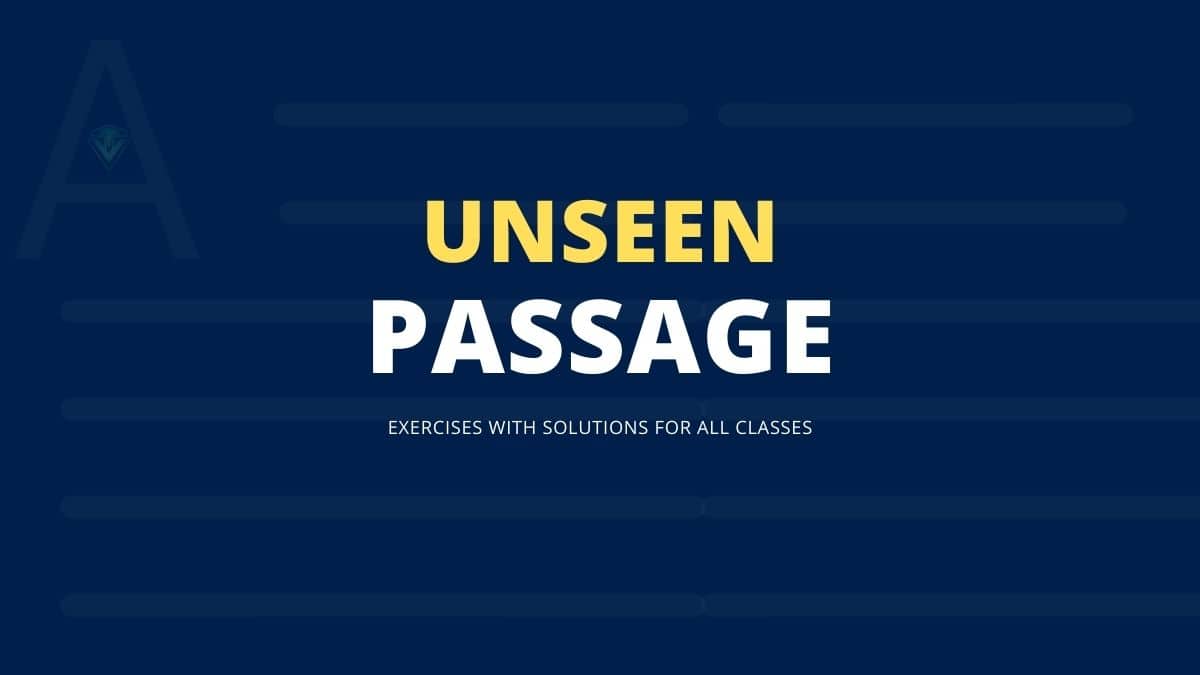 Unseen Passage Excercies with Solutions for All Classes written on blue background.